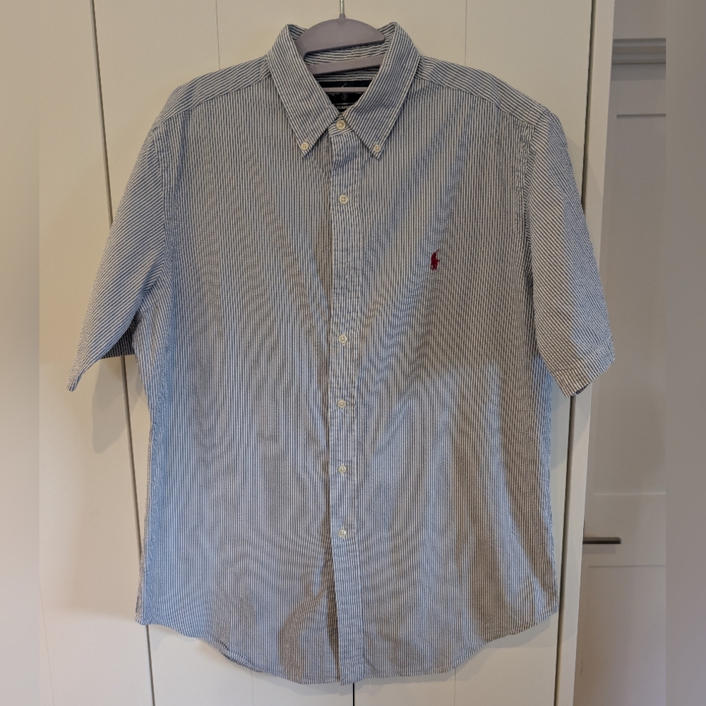 Polo Ralph Lauren Seersucker Short Sleeve Shirt Men's L EUC